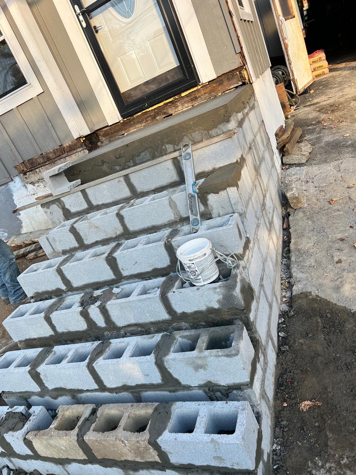 Cinder block staircase and foundation work